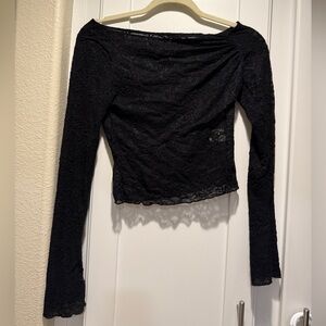 Princess Polly Tiberius Lace Asymmetrical Long Sleeve Top Black